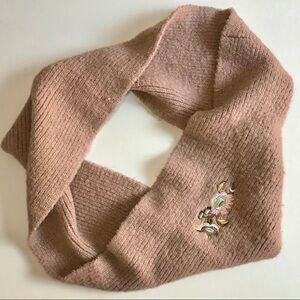 ZARA infinity knit scarf Tan with embroidery design One Size